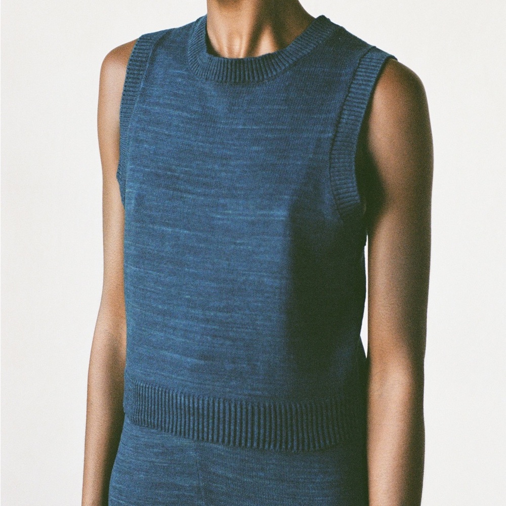 Maria Stanley Blue Cotton Sweater Vest—NWOT